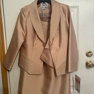 EY Signature Women's Blazer and Skirt Set in Tan with Embellishments